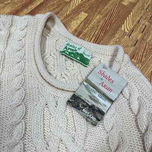 NEW Shades of Aran Sweater Poncho Fisherman Wool Cableknit Ireland Ivory OS